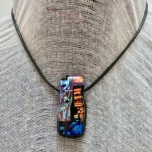 necklace fused glass pendant leather cord handmade